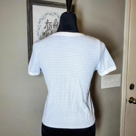 Hollister Ribbed Blue and White Cropped Striped T-Shirt Juniors Size XL - Picture 15 of 15